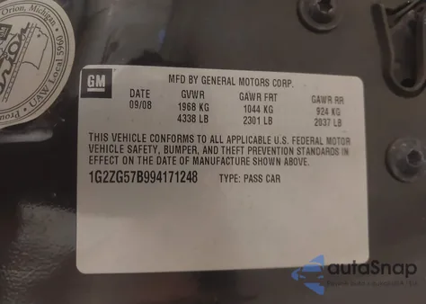 2009 Pontiac G6 z USA, uszkodzony, nr VIN 1G2ZG57B994171248